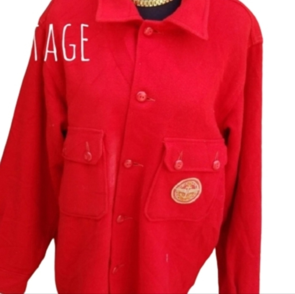 Vintage Red Wool Shirt Jacket XL XXL Chore Coat Workwear Overshirt - Picture 3 of 12